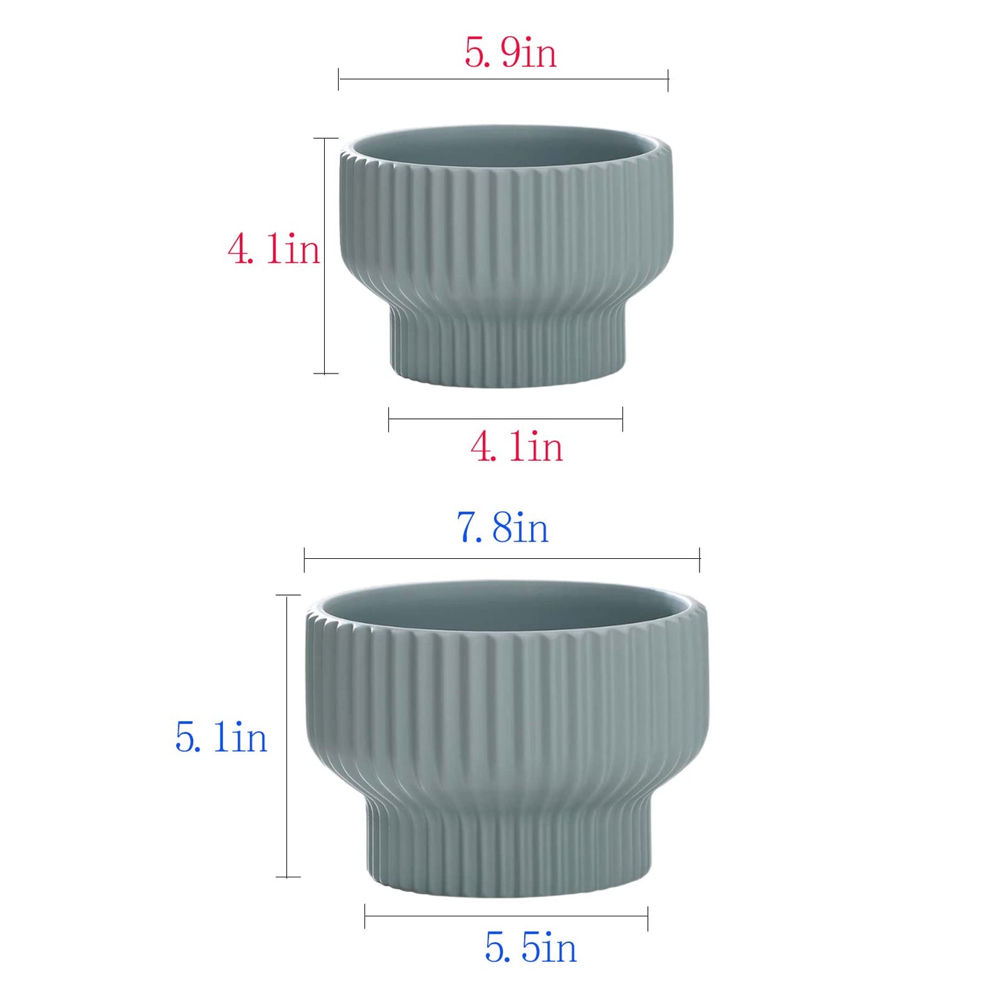 Puoyik 2 Piece Set of Flower Pots 8/6 inches, Ceramic Flower Pots with Drainage Holes, Indoor and Outdoor Plant Flower Planter (7.8/5.9 Blue)