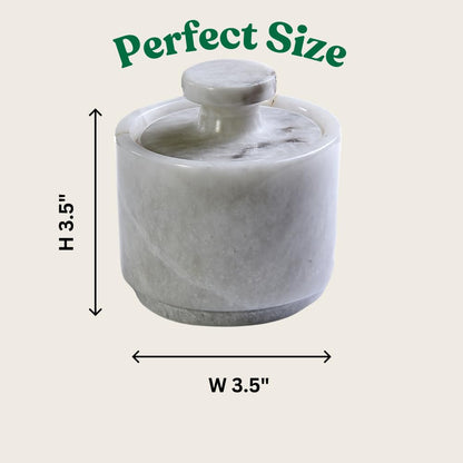 WHAHZZZ White Marble Salt Cellar with Lid| 3.2 Inch Elegant Kitchen Condiment Keeper| Decorative Salt Holder| Salt Cellar Marble| Salt, Sugar, Spices Container,Salt Bowl