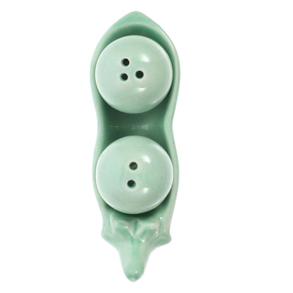 Amosfun Pea Shape Salt Pepper Shakers Set with Tray - Compact Ceramic Seasoning Dispenser Small Spice Jars for Kitchen Dining Table Decor Easy Clean