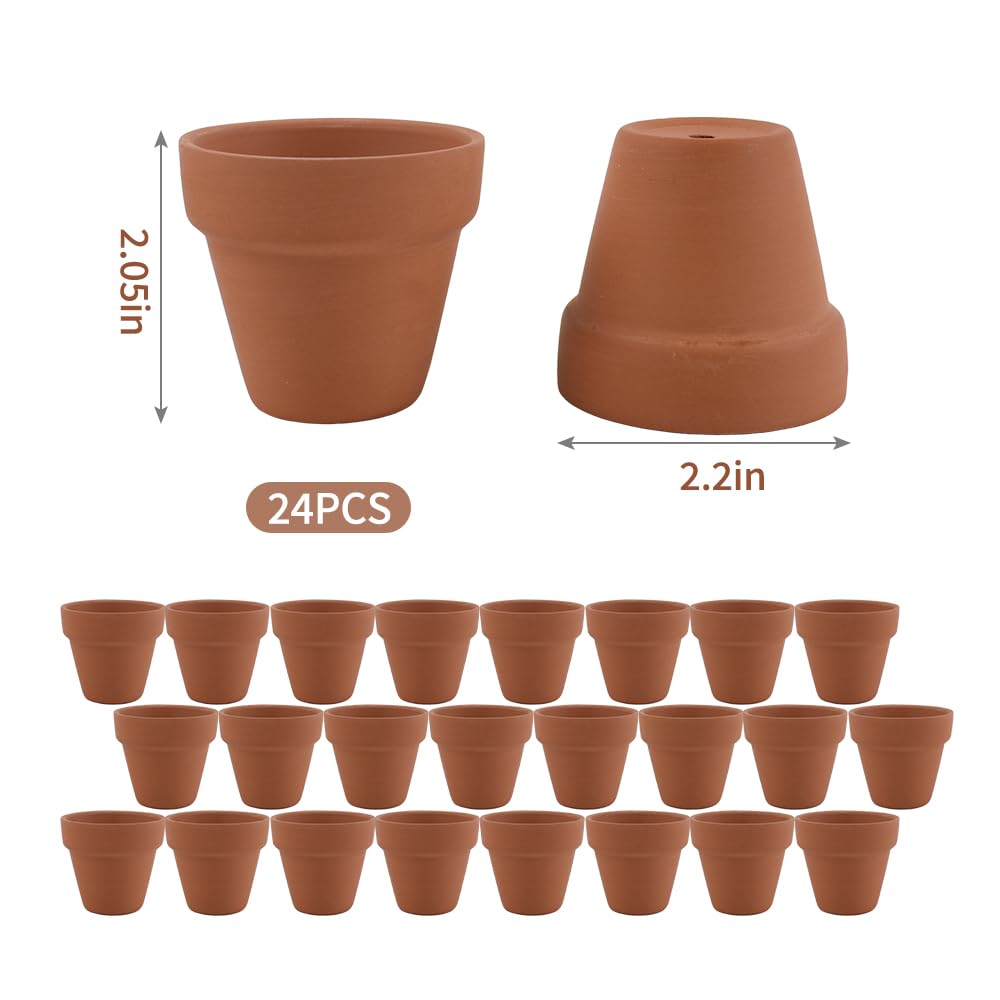 Luckforest Mini Clay Pots, 24 Pcs 2" Terracotta Pottery Planters for Cactus, Succulents, Flowers DIY Crafts Home Kitchen Decor