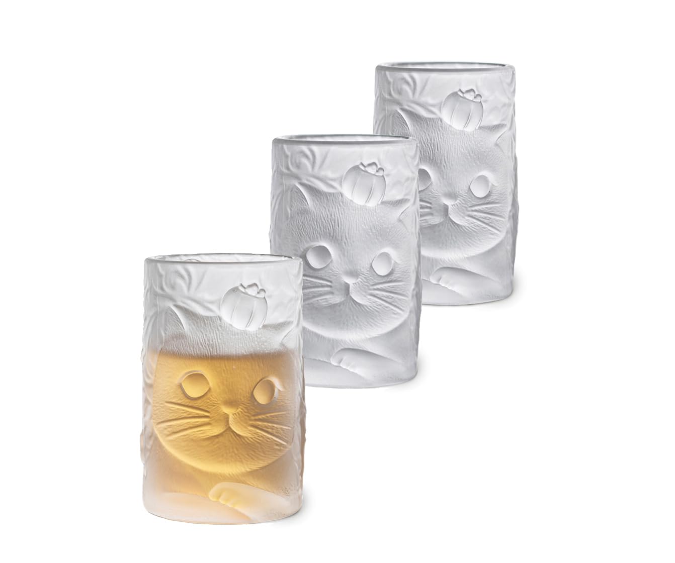 TUCHACA Cat Tea Cups (Set of 3) - 100ml Mini Glass Tumblers for Water, Juice, Tea, Espresso, Whiskey & Other Beverages - Unique Cat Cup Gift