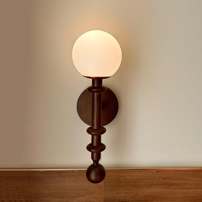 RXPVUXE Vintage Wood Wall Sconce Globe Glass Wall Lamp with Pull Chain Switch, Farmhouse Bedside Aisle Deco Lighting Fixture Retro Modern Wooden Wall Light for Living Room Hallway Stairs, E27