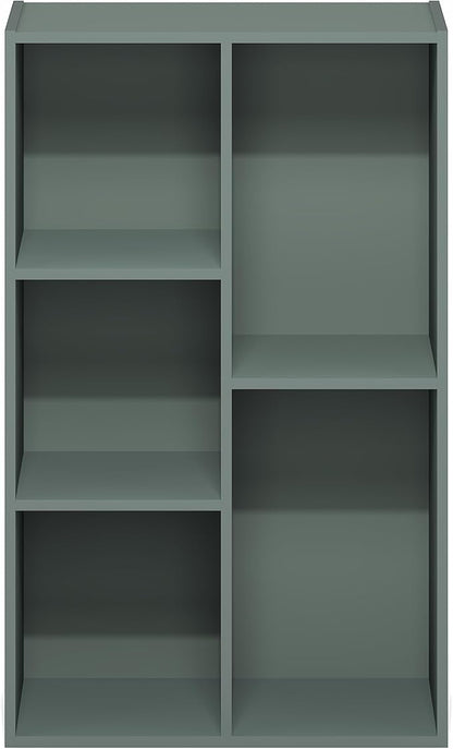 Furinno LUDER Book Shelf, 5-Cube Bookshelf, Reversible Bookcase, 9.4 x 19.5 x 31.5, Easy Assembly, for Living Room, Bedroom, Home Office, Sage Green
