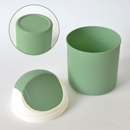 Desktop Mini Waste Can with Swing Lid, Stylish Lace Polka Dot Table Trash Bin Table Waste Paper Basket Round Small Trash Can for Office Bathroom Children Bedroom, Green