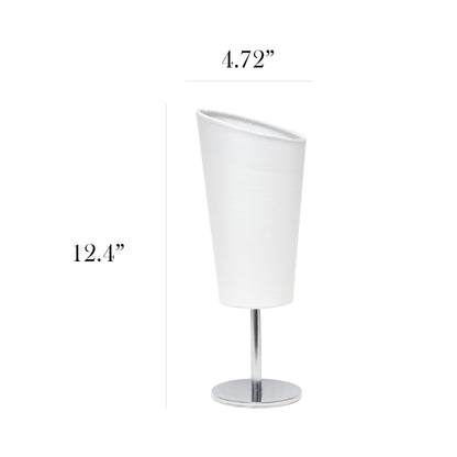 Simple Designs LT1208-WHT 12.4" Bright and Bold Mini Compact Chrome Table Lamp with Angled Fabric Shade, for Living Room, Bedroom, Office, White