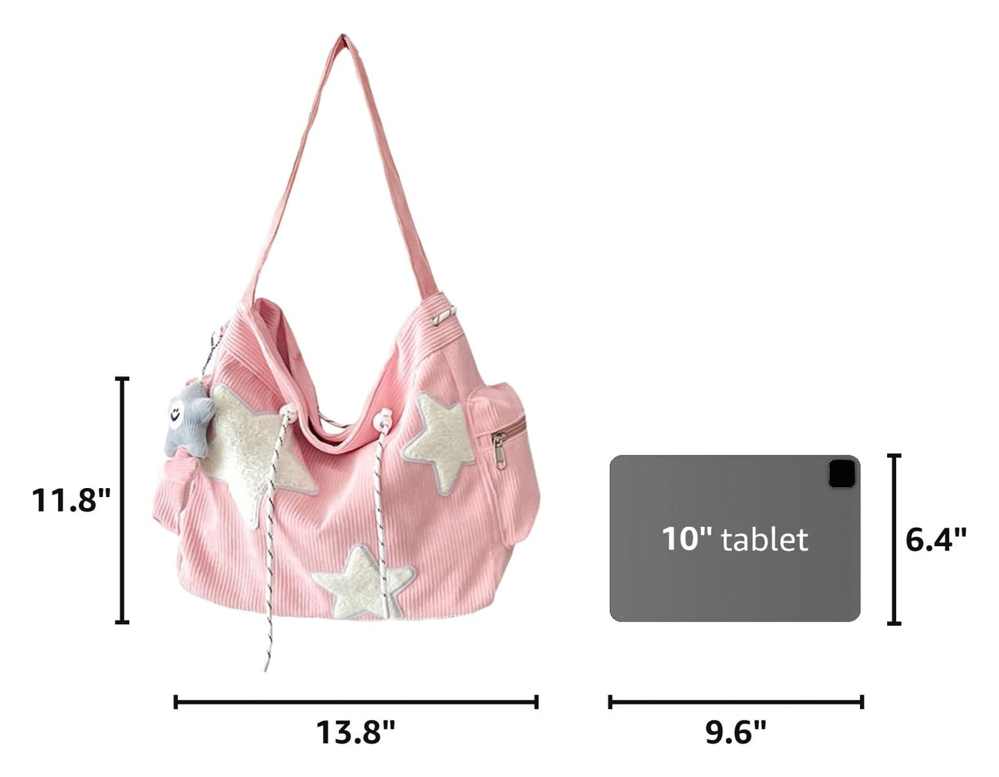 KAMEILONG Star Crossbody Bag Women Corduroy Tote Bag Aesthetic Messenger Bag Cute Shoulder Bag Y2K Hobo Bag (Pink)