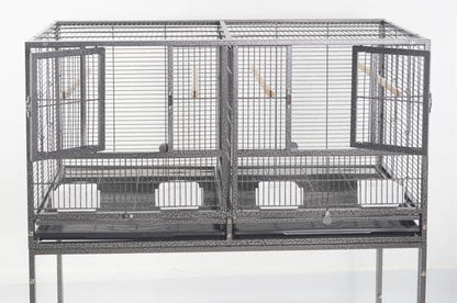 1F/2F/3F Stackable Center Divided Breeder Breeding Bird Flight Double Rolling Cage for Aviaries Canaries Cockatiels Lovebirds Finches Budgies Small Parrots. (Black Vein, 1F)