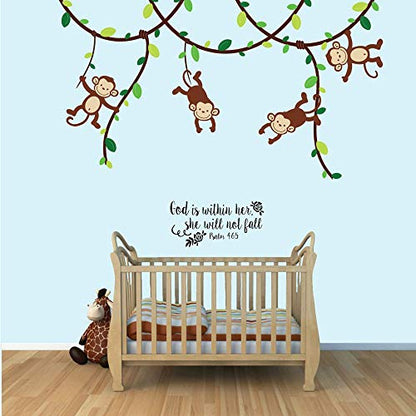 God is Within Her She Will Not Fall Psalm 46:5 Vinyl Decal Religious Wall Art Christian Bible Verse Quotes Girls Bedroom D?cor