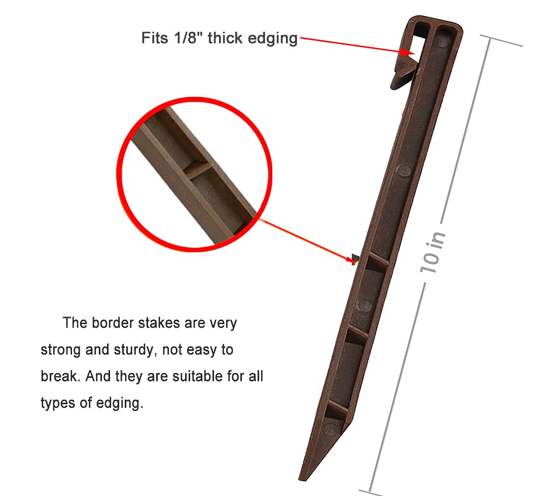 30 PCS Brown Landscape Edging Garden Stakes, 10 Inch Landscaping Anchoring Spikes Heavy Duty Plastic Garden Netting Ground Stakes Brown for Edging & Terrace Board