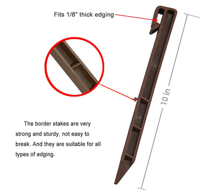 30 PCS Brown Landscape Edging Garden Stakes, 10 Inch Landscaping Anchoring Spikes Heavy Duty Plastic Garden Netting Ground Stakes Brown for Edging & Terrace Board