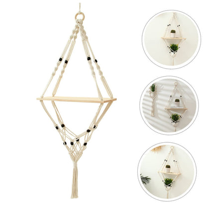 HANABASS 1Pc Nordic Style Cotton Rope Plant Holder Woven Hanging Rack for Flowerpots Indoor Wall Decor Bonsai Stand with Elegant Simple Design for Patio and Garden