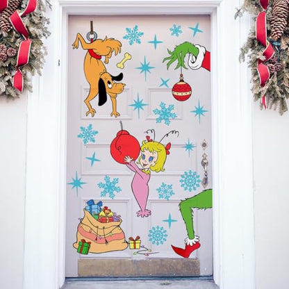 38.97 x 29.92 Inch Cute Christmas Girl Dog Snowflakes Decor Large Xmas Mural Decals for Winter Home Refrigerator Garage Door Wall Window Decoration