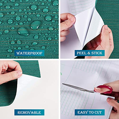 FunStick Teal Green Grasscloth Wallpaper Peel and Stick Textured Fabric Linen Wallpaper Self Adhesive Faux Grasscloth Contact Paper for Room Walls Cabinets Furniture Drawers Desk Removable 15.8"x78.8"