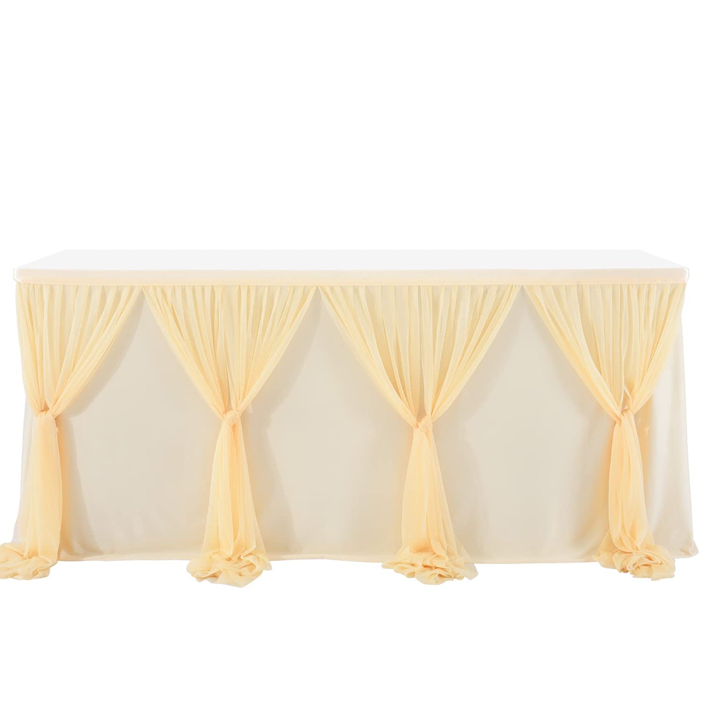6ft Champagne Table Skirt for Rectangle Tables or Round Tables Champagne Tutu Tulle Table Skirt Cloth for Wedding Baby Shower Birthday Party Dessert Buffet Banquet Decorations