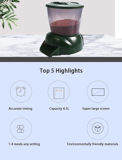4.5L Pond Fish Feeder, Automatic Fish Feeder for Pond, Timer High Capacity, Battery-Powered for Vacations & Hot or Cold Weather
