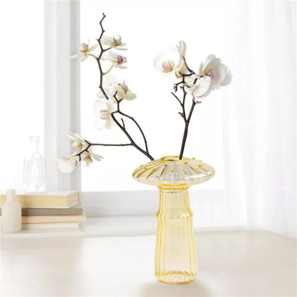 Glass Bud Vases,Cute Mushroom Vase Mini Terrarium Planter for Hydroponics Plants,Flower,Reed Diffuser,Table Centerpiece(A)