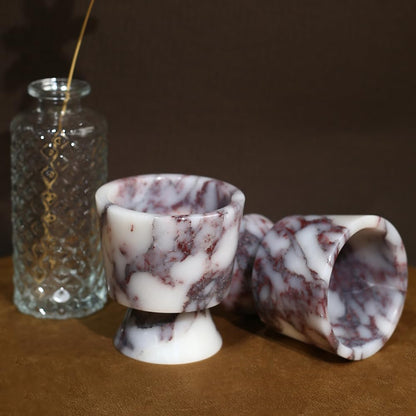 Premium Natural Marble Small Stone Pillar Candle Holder, with Unique Veined Pattern, Decor for Desk, Nightstand, Bathroom or Living Room, Luxe Home for Tea Light