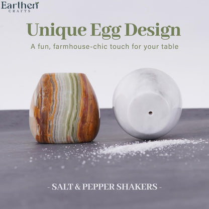 Earthen Crafts Marble Salt and Pepper Shakers Set of 2 Green Onyx & White 2.3" Inches Salt & Pepper Storage Container, Spice Dispenser for Dining Table Countertop Accessory, Kitchen, Home, Restaurant