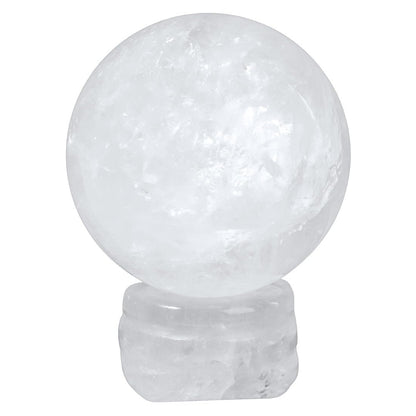 Rockcloud Round Rock Quartz Crystal Ball Gemstone Figurine with Stone Stand, Polished Healing Crystal Divination Sphere for Yoga Meditation Feng Shui Home Decor, White