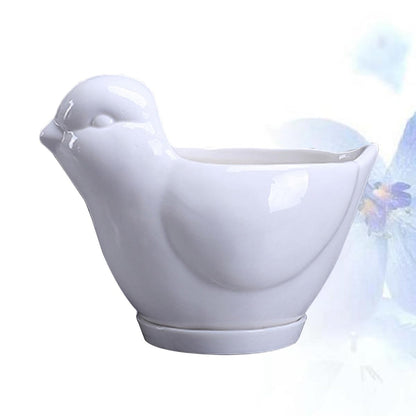 Holibanna Ceramic Succulent Plant Pot Bird Shape Saucer Small White Flower Pot Indoor Desktop Planter Decorative Container for Home Gardening