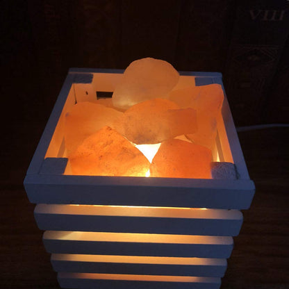 IMEFF Himalayan Salt Lamp, Creative Natural Crystal Slat Rock Lamp Nightstand Decor Light with Wooden Basket, Dimmer Switch, 10x11x10.5cm,White