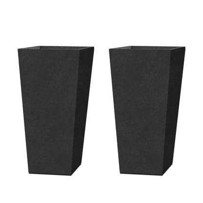 Kante 24.4" H Concrete Tall Tapered Planter Set of 2, Large Outdoor Indoor Garden Plant Pot with Drainage Hole and Rubber Plug Home and Patio, Burnished Black Finish