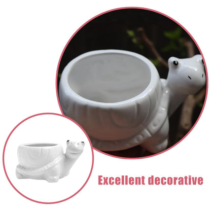 minkissy Ceramic Turtle Succulent Planter Pot for Indoor Home Office, White Cartoon Animal Flower Container, Creative Small Decorative Pot for Succulent Plants