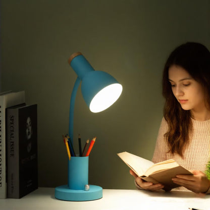 YSJUENAII Desk Lamp with Pen Holder, Green, Wood Accent, Adjustable Gooseneck, Modern Study Light (Green)