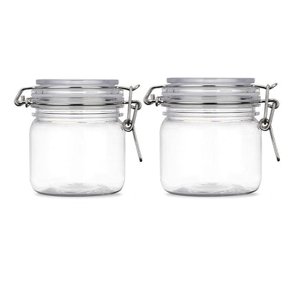 Lokusel 2 Pcs 10 Oz/300ml PET Plastic Storage Jars with Airtight Hinged Lids,Durable Clear Wide Mouth canning Jars for Food Storage Oats Canning Cereal Pasta Sugar Coffee Nuts Spices