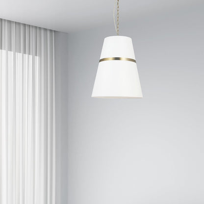 Dainolite SYM-183P-AGB-WH White Pendant Light, Brass Material, Fabric Shade