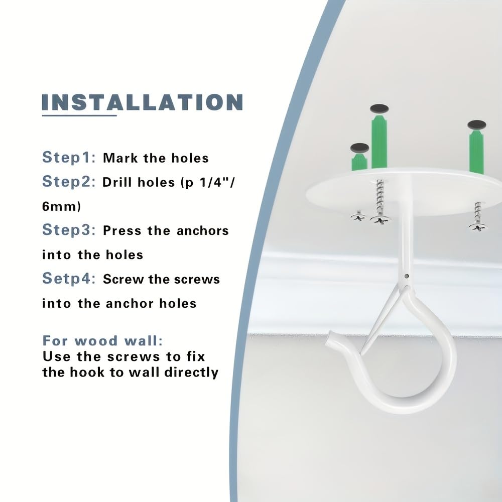 Taeekiy 2 Pcs White Ceilling Hooks for Hanging Plants Holder with Safety Buckle,Ceiling Decor Hook Heavy Duty,Metal Plant Hanger Indoor&Outdoor.Hooks for Hanging Plants,Wind Chime,Bird Feeders (White)