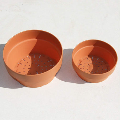 Happyyami 6Pcs Orange Imitation Clay Flower Pots Set Japanese Round Plastic Planters with Drainage Holes for Succulents Indoor and Outdoor Garden Use