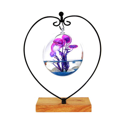 Archi Ornament Display Stand Iron Pothook Stand for Hanging Glass Terrarium/Picture with Wood Base (Heart)