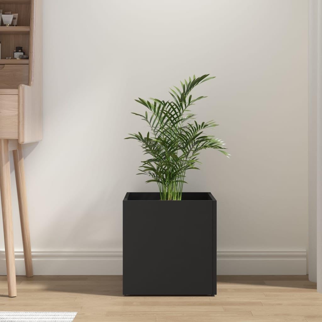 Makastle Garden Planter Box, Planting Chest for Vegetables, Fruits, Flowers and Succulents in Backyard, Balcony, Patio, 15.7x15.7x15.7 in Black Engineered Wood