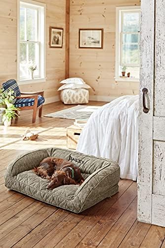 Orvis Comfort Fill-Eco Couch Dog Bed – Plush Three-Sided Bolster with Comfort Fill-Eco Cushion, Quilted Cover, Zip-Off & Machine Washable, Charcoal Chevron - Large