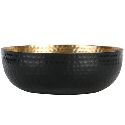 MyGift Black Metal Hammered Decorative Bowl for Home Decor with Gold Interior, Art Deco Style Centerpiece Table Decoration and Coffee Table Decor - Handcrafted in India (Dia 7.6 inches)