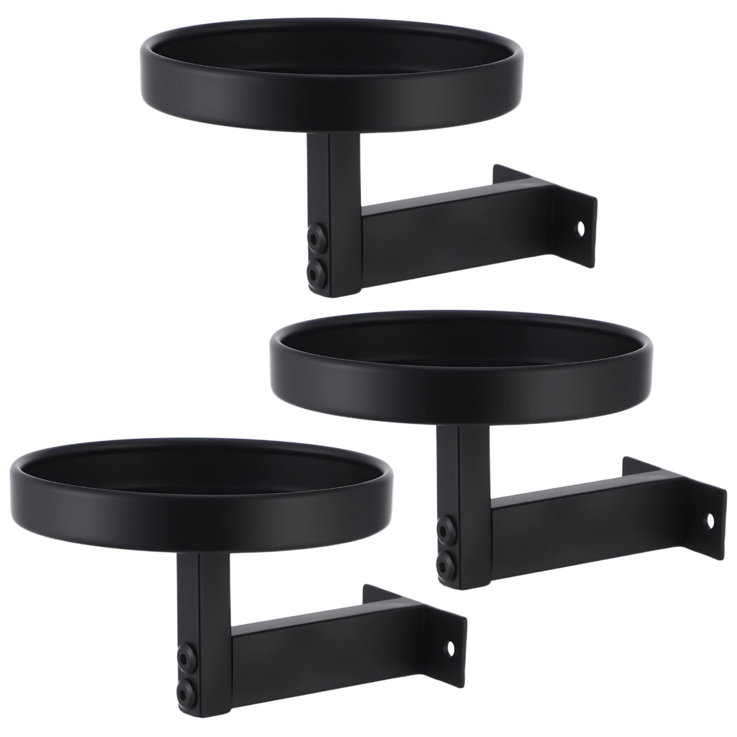 OMISTAR 3 Pcs Wall Plant Holder, 5.9 in Metal Floating Shelf with Round Tray, Wall Mounted Plant Stand for Indoor Greenery, Space-Saving Design for Living Room, Bedroom, Home Office