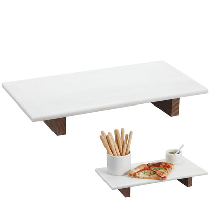 Yiyiring Marble Charcuterie Board Display White Cheese Cutting Footed Stand Tray with Wooden Feet 15.75"L x 8" W x 2.5" H for Vanity, Kitchen and Serving, or as a Gatherings Elegant Cheese Board Gift