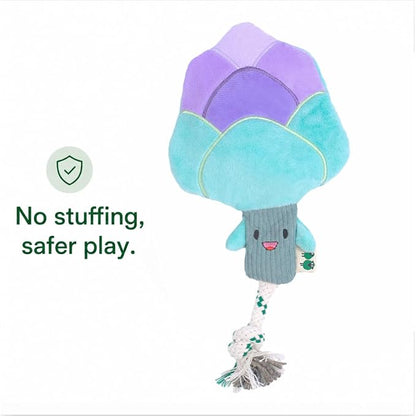 Green Sheep Interactive Plush Dog Toy, No Stuffing Squeaky Toy with Recycled Cotton Rope for Medium to Large Dogs, Asparagus