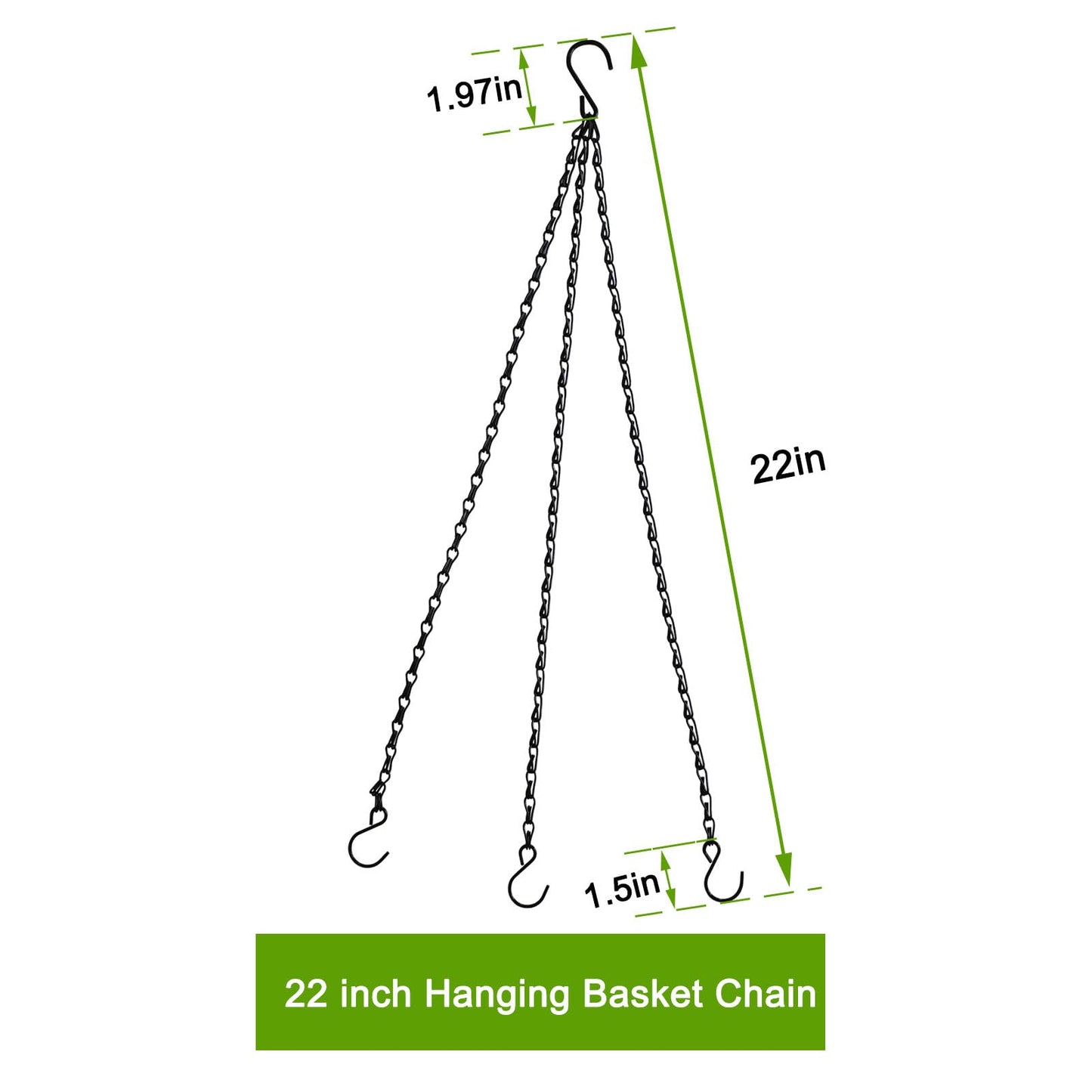 Sersberg Hanging Basket Chain,22 Inch Black Hanging Chain,Chain for Hanging Plants with Hooks for Bird Feeder Hanging Planter Porch Wind Chime (Black, 22 Inch-5PCS)