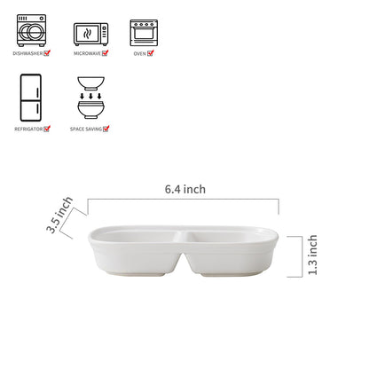 KAMAIDI 2PCS Ceramic Dishes, Ceramic Dish Stainless Steel Soy Tomato Sauce Salt Vinegar Sugar Spices Flavor Condiment Dip Bowls Korean BBQ Home Kitchen Plates, Two condiment bowls (2 Grids White)