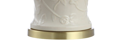 JONATHAN Y 29.5" Cream Ceramic Chinoiserie Table Lamp, Traditional Ginger Jar Lamp for Living Room Bedroom, White Linen Empire Shade, Brass Gold Base, LED Bulb Included JYL6604A