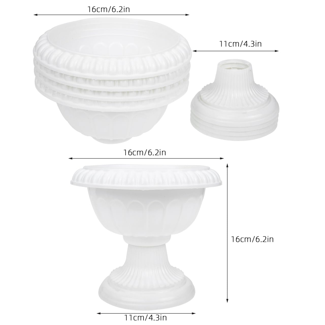 BESPORTBLE Roman Flower Pot: Decorative Plastic Flower Pots Roman Plant Containers Small White Urn Planters for Wedding Centerpiece Home Balcony Decor, 6.24 * 5.5inch