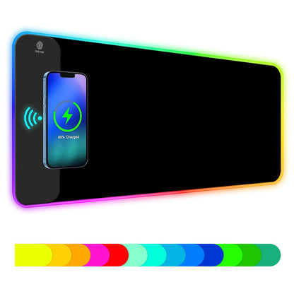 ToLuLu RGB Gaming Wireless Charging Mouse Pad, 5/7.5/10/15W 10 Light Modes LED Mouse Pad Computer Keyboard Mat Mousepad, 800x300x4MM Extended Large Desk Mat for Gaming, MacBook, Laptop, PC, Galaxy