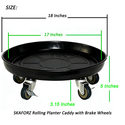 SKAFORZ Rolling Planter Caddy(470lbs Capacity), Heavy Duty Metal Plant Stand with Brake Wheels Plant Dolly Mover Plant Pot Tray Saucer for Indoor Outdoor 18 Inches Black