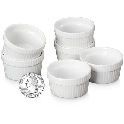 1.5 oz Mini Ramekins Set of 6, Vidalenta Tiny Dipping Sauce Cups, Ramekin Dip Bowl Porcelain Souffle Dish, Small Ramekins Dessert Cups Small Bowls for Charcuterie Board, Microwave & Oven Safe, White