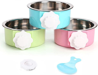 Luck Dawn Crate Dog Bowl, Stainless Steel Removable Hanging Food Water Bowl Crate Coop Cup,Pet Cage Bowls with Bolt Holder for Dog, Puppy, Cat, Rabbit, Bird,Small Animals (Small (Pack of 3))