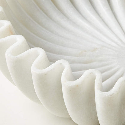 LE HOME DECOR Ruffle Marble Scalloped Bowl 6 inches, White Wavy Bowl, Handmade Fluted Dish, Marble Ruffle Centerpiece, Stone Jewellery Display