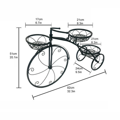Iron Flower Plant Stand 3 Potted Bicycle Shape Garden Planters Rack Patio Metal Display Shelf Stand Indoor Outdoor (Black- Round) (20.1inh) (Black )