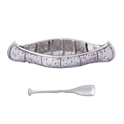 Basic Spirit Salt Bowl with Spoon - Canoe - Pewter Cellar Container Box for Salt, Spices, Snacks, Rice, Side Dishes, or Ice Cream